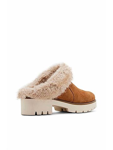 Blondo Women's Fur Trim Suede Mule in Tan (view 2)