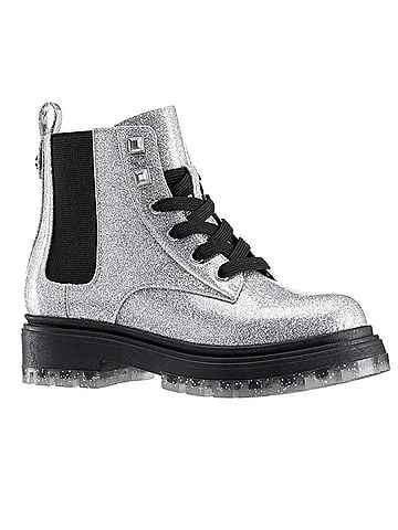 Nina Girls' Coelette Lace Up Boots 3 Mo in Silver Grey/Glitter (view 2)