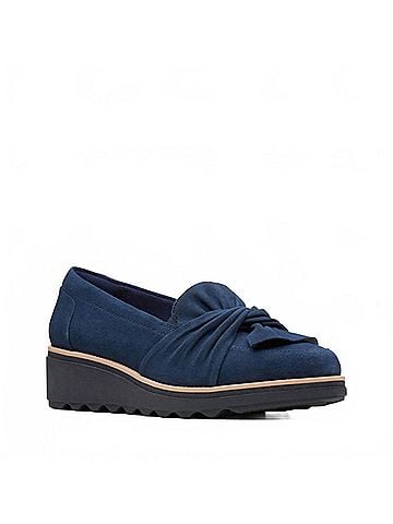 Clarks Women's Sharon Dasher Wedge Loafer in Navy (view 2)