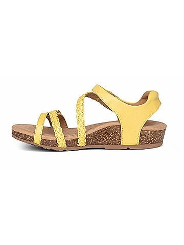 Aetrex Women's Jillian Braided Quarter Strap Sandal in Lemon (view 2)
