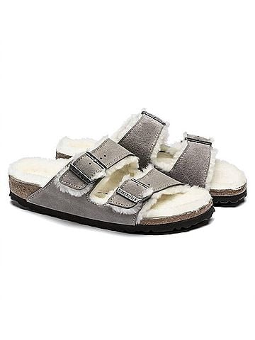 Birkenstock Women's Arizona Shearling Sandal in Stone Coin (view 2)