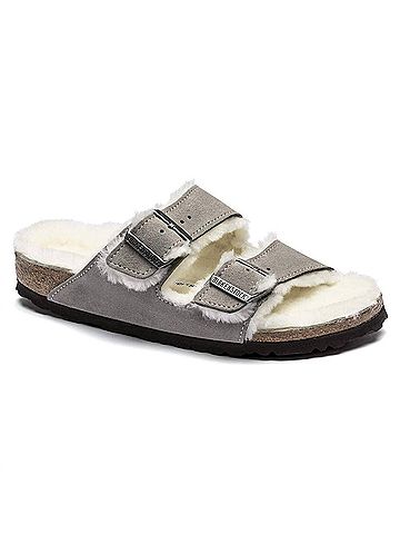 Birkenstock Women's Arizona Shearling Sandal in Stone Coin (view 2)