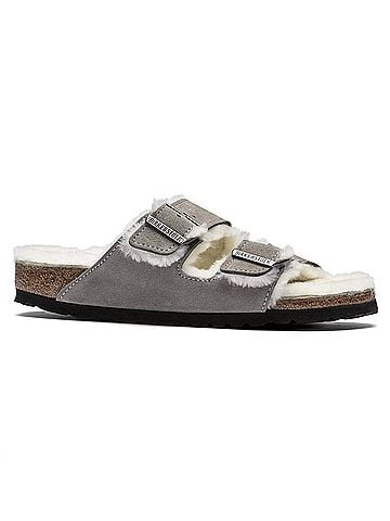 Birkenstock Women's Arizona Shearling Sandal in Stone Coin (view 1)