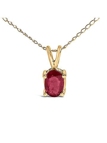 Haus of Brilliance 14K Yellow Gold 6x4MM Oval Shaped Red Ruby Solitaire Pendant Necklace (view 2)