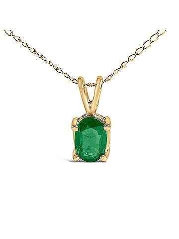 Haus of Brilliance 14K Yellow Gold 6x4MM Oval Shaped Green Emerald Solitaire Pendant Necklace (view 2)