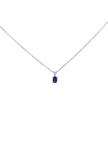 Haus of Brilliance 14K White Gold 6x4MM Oval Shaped Shaped Blue Sapphire Solitaire Pendant Necklace (view 1)