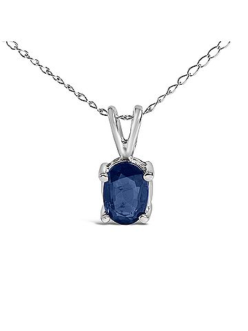 Haus of Brilliance 14K White Gold 6x4MM Oval Shaped Shaped Blue Sapphire Solitaire Pendant Necklace (view 2)