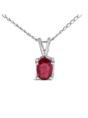 Haus of Brilliance 14K White Gold 6x4MM Oval Shaped Red Ruby Solitaire Pendant Necklace (view 2)