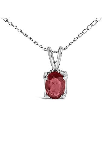Haus of Brilliance 14K White Gold 6x4MM Oval Shaped Red Garnet Solitaire Pendant Necklace (view 2)