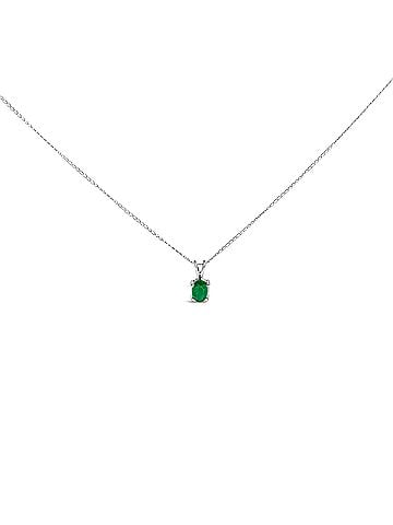 Haus of Brilliance 14K White Gold 6x4MM Oval Shaped Green Emerald Solitaire Pendant Necklace (view 1)