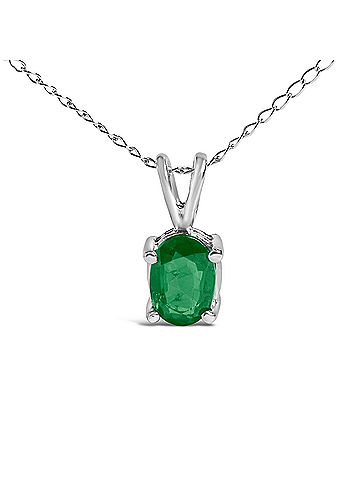 Haus of Brilliance 14K White Gold 6x4MM Oval Shaped Green Emerald Solitaire Pendant Necklace (view 2)