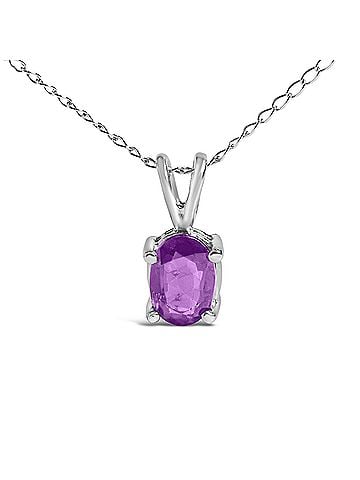 Haus of Brilliance 14K White Gold 6x4MM Oval Shaped Purple Amethyst Solitaire Pendant Necklace (view 2)