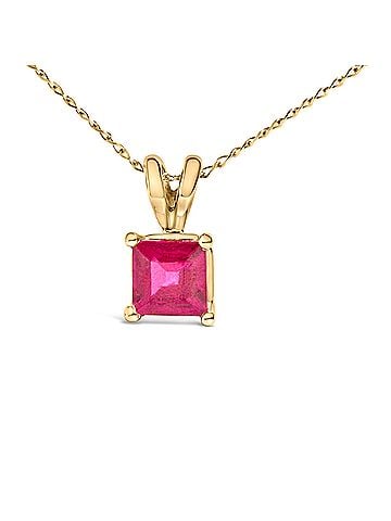 Haus of Brilliance 14K Yellow Gold 5x5 MM Square Shaped Red Ruby Solitaire Pendant Necklace (view 2)