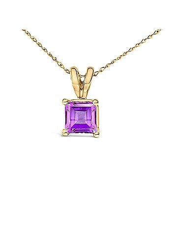 Haus of Brilliance 14K Yellow Gold 5x5 MM Square Shaped Purple Amethyst Solitaire Pendant Necklace (view 2)