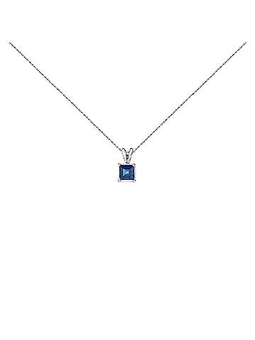 Haus of Brilliance 14K White Gold 5x5 MM Square Shaped Blue Sapphire Solitaire Pendant Necklace (view 1)