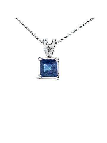 Haus of Brilliance 14K White Gold 5x5 MM Square Shaped Blue Sapphire Solitaire Pendant Necklace (view 2)