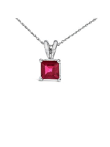 Haus of Brilliance 14K White Gold 5x5 MM Square Shaped Red Ruby Solitaire Pendant Necklace (view 2)