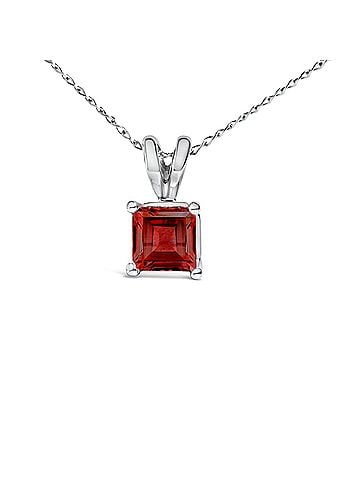 Haus of Brilliance 14K White Gold 5x5 MM Square Shaped Red Garnet Solitaire Pendant Necklace (view 2)