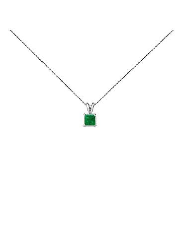 Haus of Brilliance 14K White Gold 5x5 MM Square Shaped Green Emerald Solitaire Pendant Necklace (view 1)