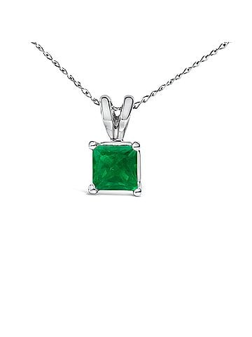 Haus of Brilliance 14K White Gold 5x5 MM Square Shaped Green Emerald Solitaire Pendant Necklace (view 2)
