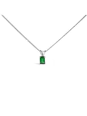 Haus of Brilliance 14K White Gold 6x4MM Emerald Cut Green Emerald Solitaire Pendant Necklace (view 1)