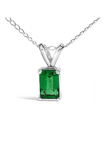 Haus of Brilliance 14K White Gold 6x4MM Emerald Cut Green Emerald Solitaire Pendant Necklace (view 2)