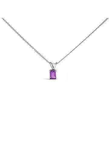Haus of Brilliance 14K White Gold 6x4MM Emerald Cut Purple Amethyst Solitaire Pendant Necklace (view 1)