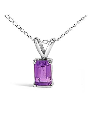 Haus of Brilliance 14K White Gold 6x4MM Emerald Cut Purple Amethyst Solitaire Pendant Necklace (view 2)
