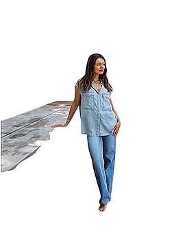 Carly Jean Nora Chambray Button Down Top Sleeveless Button-Down Shirt (view 2)