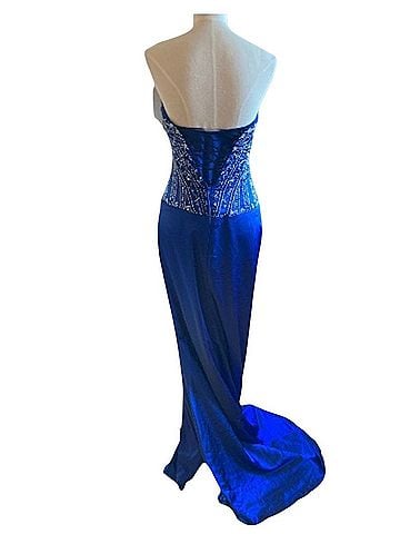 MoriLee by Madeline Gardner Beaded Satin Column Gown Cocktail Dress (view 2)