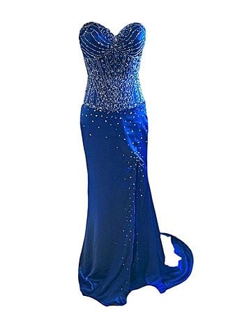 MoriLee by Madeline Gardner Beaded Satin Column Gown Cocktail Dress (view 1)