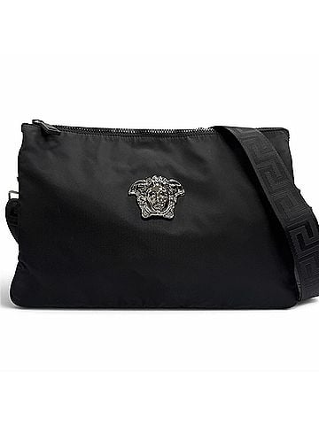 Versace VERSACE Leather Medusa Greca 2-Way Shoulder Bag/Clutch Bag, Black, Made in Italy, Men's (view 1)