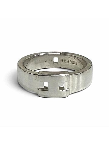 Hermès HERMES New Hercules AG925 H-logo Ring, Silver, Weight 5.3g, Men's (view 2)