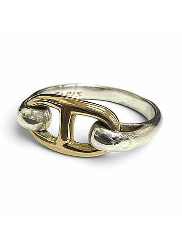 Hermès HERMES Vintage SV925 750 Chaine d'Ancre Ring, Silver and Gold, Weight 3.5g, Men's (view 1)