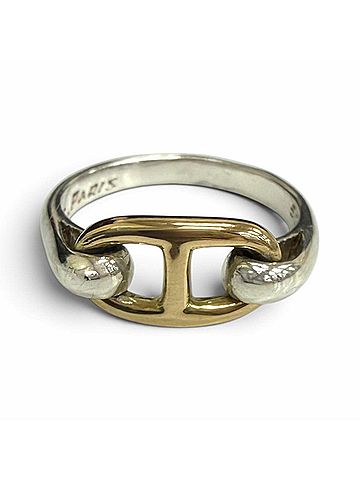 Hermès HERMES Vintage SV925 750 Chaine d'Ancre Ring, Silver and Gold, Weight 3.5g, Men's (view 2)