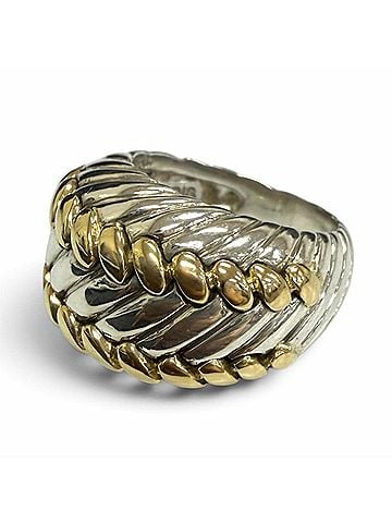 Hermès HERMES Vintage SV925 750 Rope Motif Ring, Silver and Gold, Weight 12.2g, Men's (view 1)