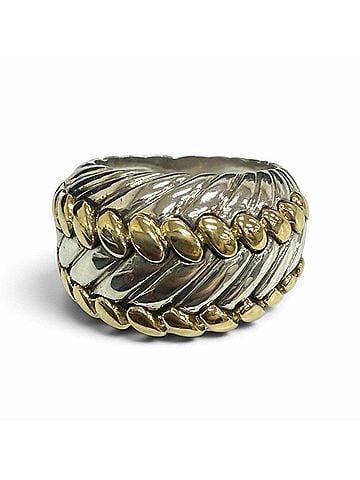 Hermès HERMES Vintage SV925 750 Rope Motif Ring, Silver and Gold, Weight 12.2g, Men's (view 2)