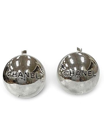 Chanel CHANEL Vintage 98P Logo Design Round Earrings, Silver, Made in France, Women's (view 1)