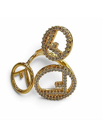 Fendi FENDI F is Fendi Rhinestone Ring, Gold, Size S, Made in Italy, Women's, with Box (view 1)