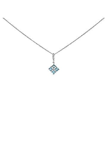 Haus of Brilliance Sterling Silver Blue Topaz and White Sapphire Square Motif Pendant Necklace 18 Inch (view 1)
