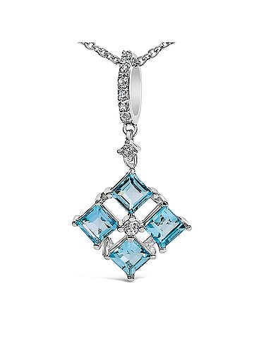 Haus of Brilliance Sterling Silver Blue Topaz and White Sapphire Square Motif Pendant Necklace 18 Inch (view 2)