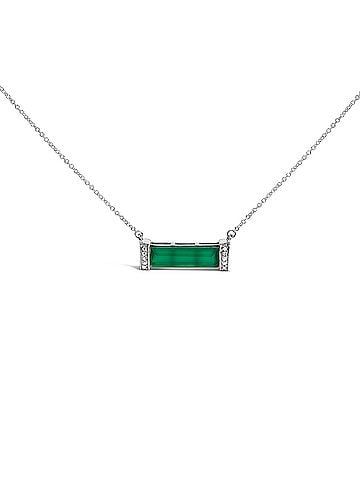 Haus of Brilliance Sterling Silver Diamond Accent and Green Agate Bar Pendant Necklace (view 1)