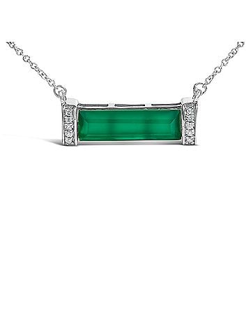 Haus of Brilliance Sterling Silver Diamond Accent and Green Agate Bar Pendant Necklace (view 2)
