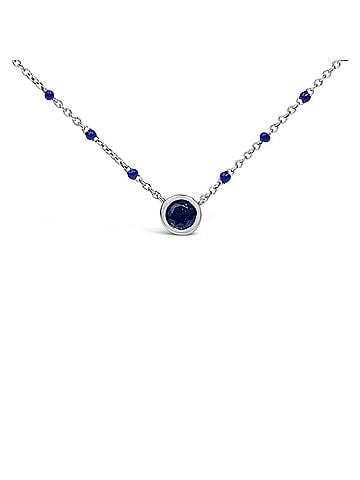 Haus of Brilliance Sterling Silver Created Sapphire Bead Chain Necklace 18 Inch (view 2)
