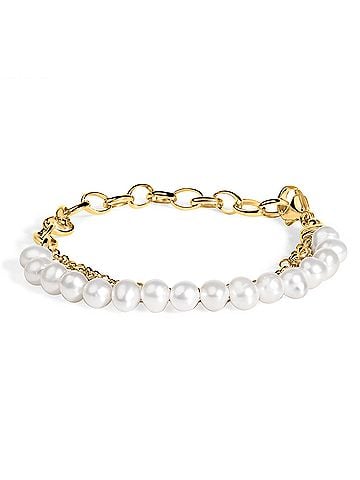 Haus of Brilliance 18K Yellow Gold Vermeil Cultured Pearl Station Link Bracelet (view 1)