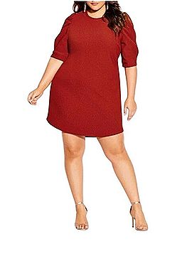 City Chic Brick Red Puff Sleeve Mini Dress Casual Dress (view 1)