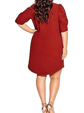 City Chic Brick Red Puff Sleeve Mini Dress Casual Dress (view 2)