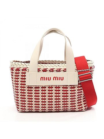 Miu Miu Miu Miu Miu INTRECCIO 2-Way Handbag, Leather, Women's, Red, White, Pink, 5BA077 (view 1)
