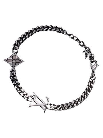 Louis Vuitton Louis Vuitton LOUIS VUITTON Bracelet - LV Instinct Men's Brand Metal Silver Black M00508 Cuban Link Chain Logo (view 1)