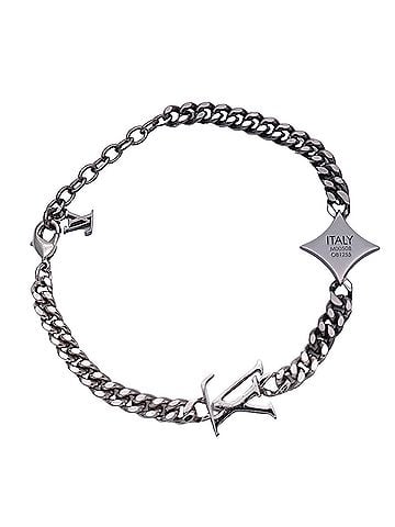 Louis Vuitton Louis Vuitton LOUIS VUITTON Bracelet - LV Instinct Men's Brand Metal Silver Black M00508 Cuban Link Chain Logo (view 2)